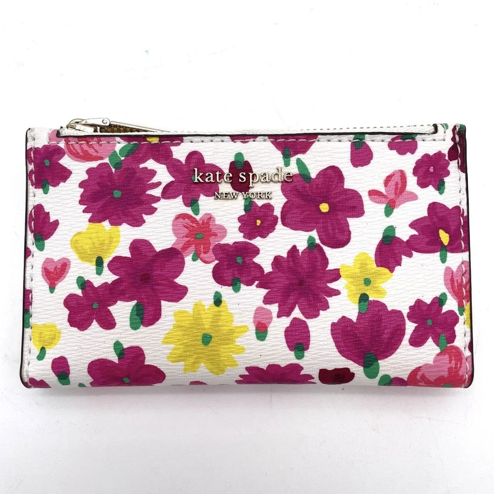 Kate Spade Sylvia Marker Pink Daisy Floral Small Slim Bifold Wallet Travel Mini